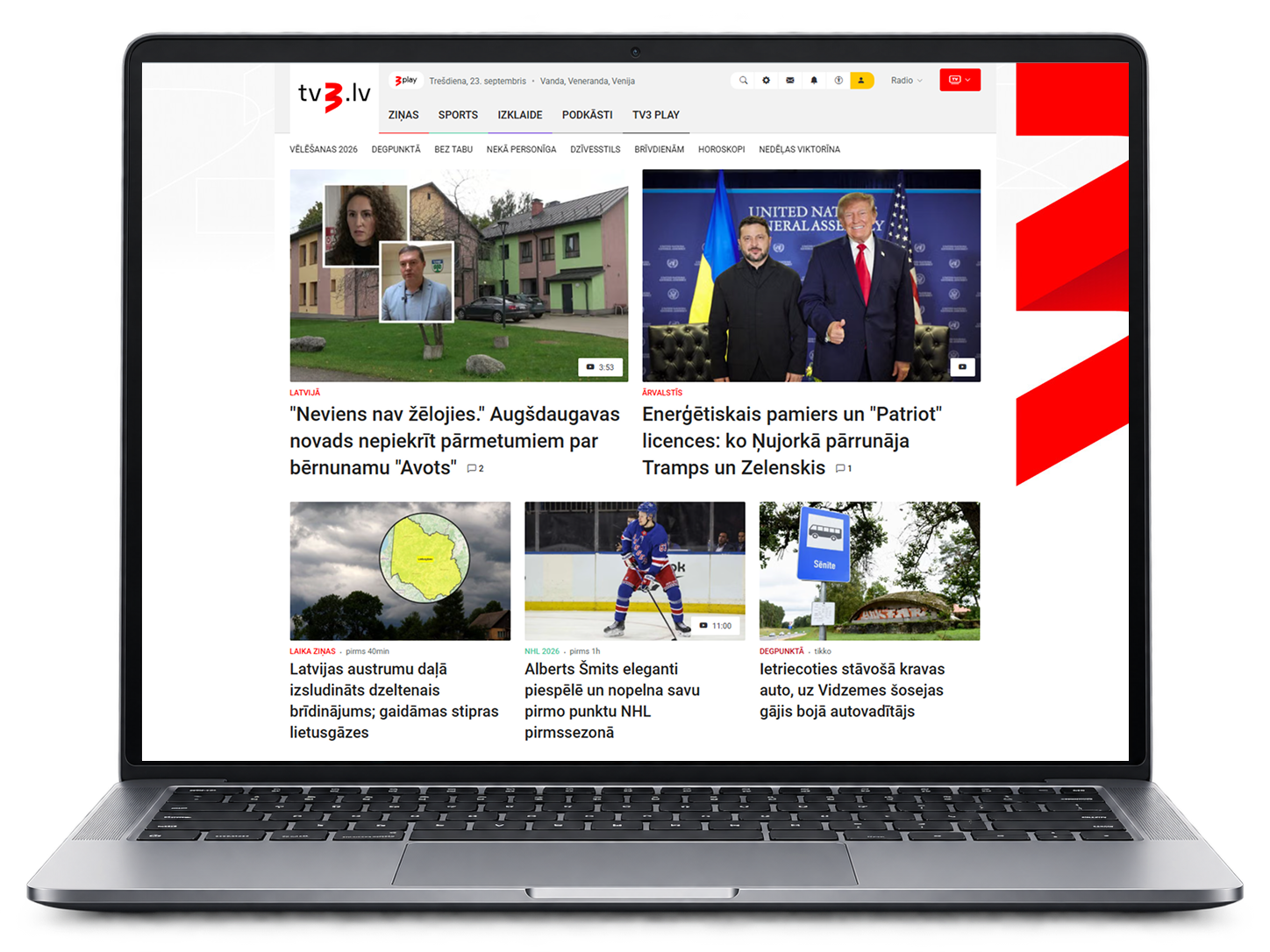 TV3.lv digitālais produkts portatīvā datora mockupā