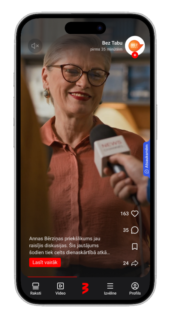 Jaunās TV3 video-first mobilās produkta paaudzes telefona mockup