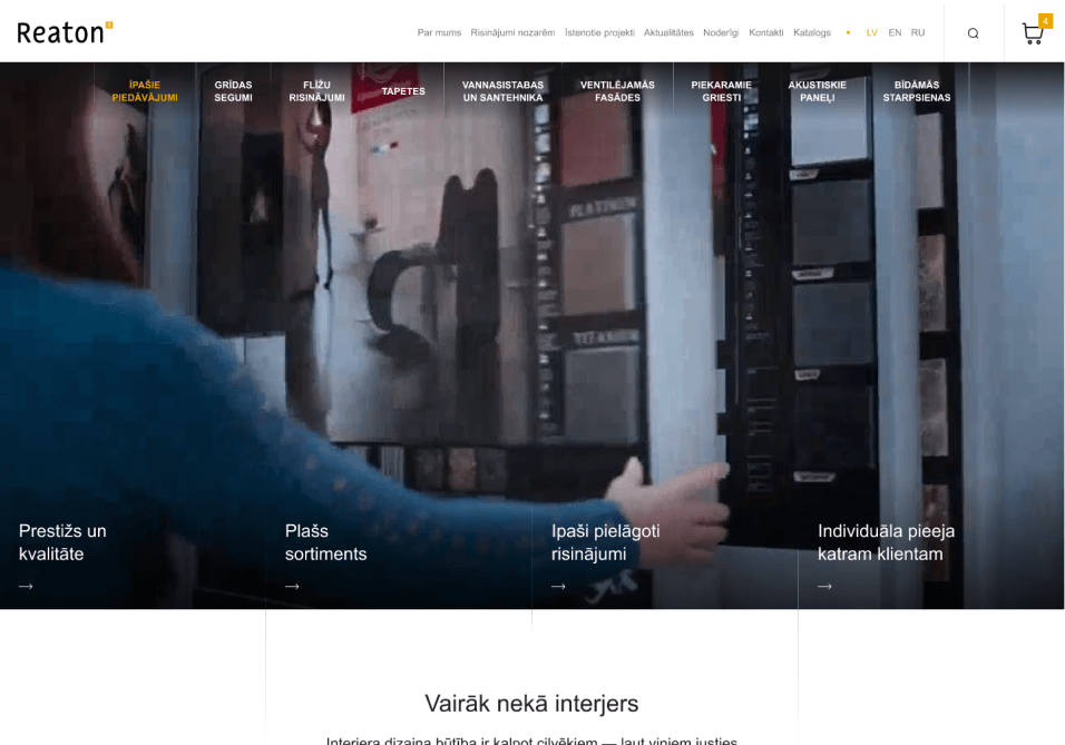 Reaton interjera e-veikala jaunais web dizains