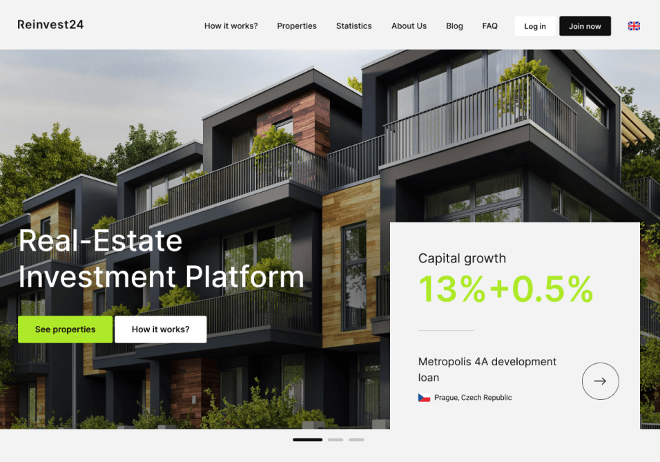 Reinvest24 nekustamā īpašuma investīciju platformas redizains