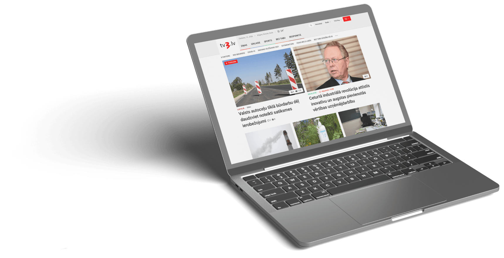 TV3 digitālā produkta dizains klēpjdatora ekrānā