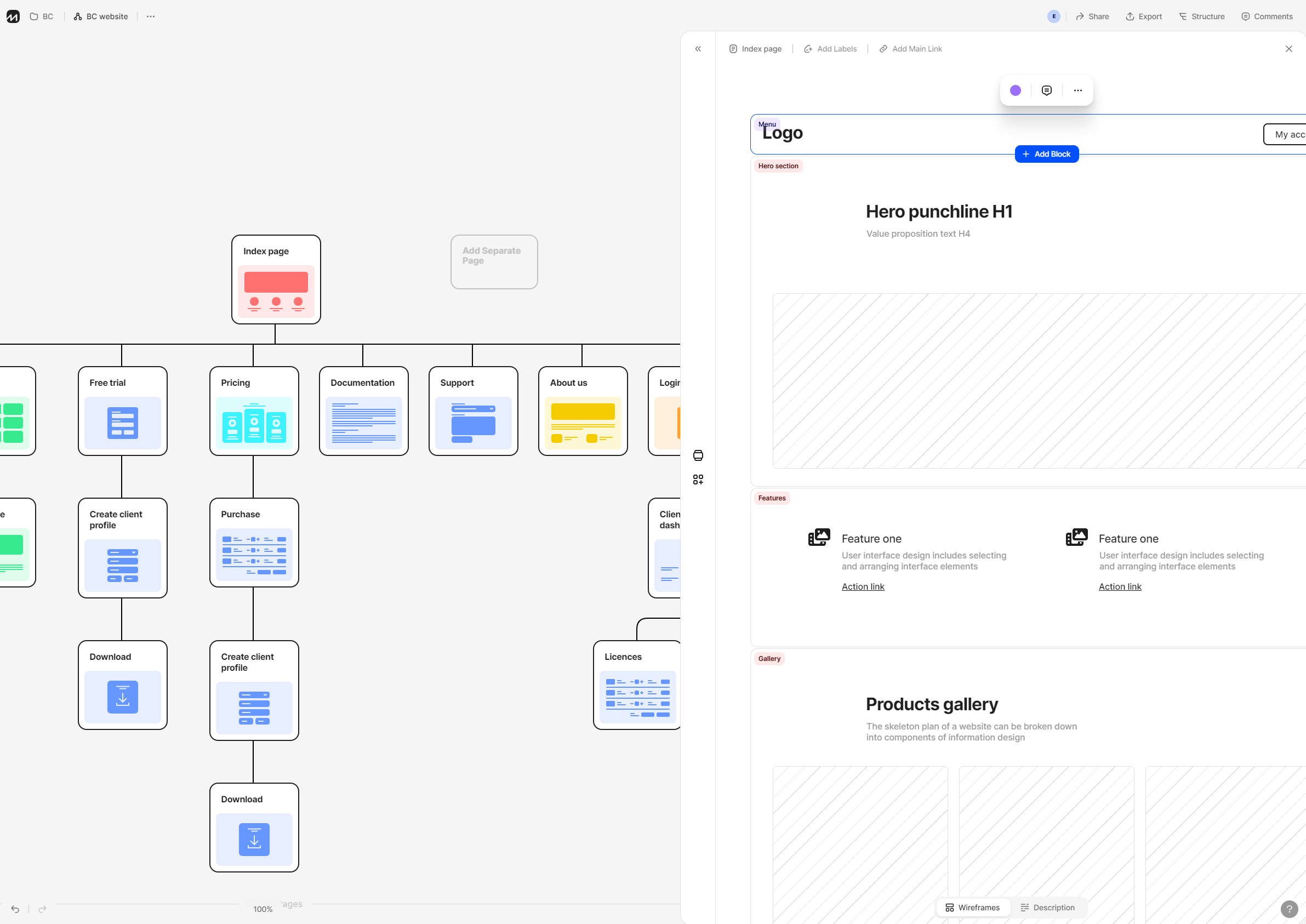 SaaS projekta struktūra un wireframes skices SaaS projekta struktūra un wireframes skices